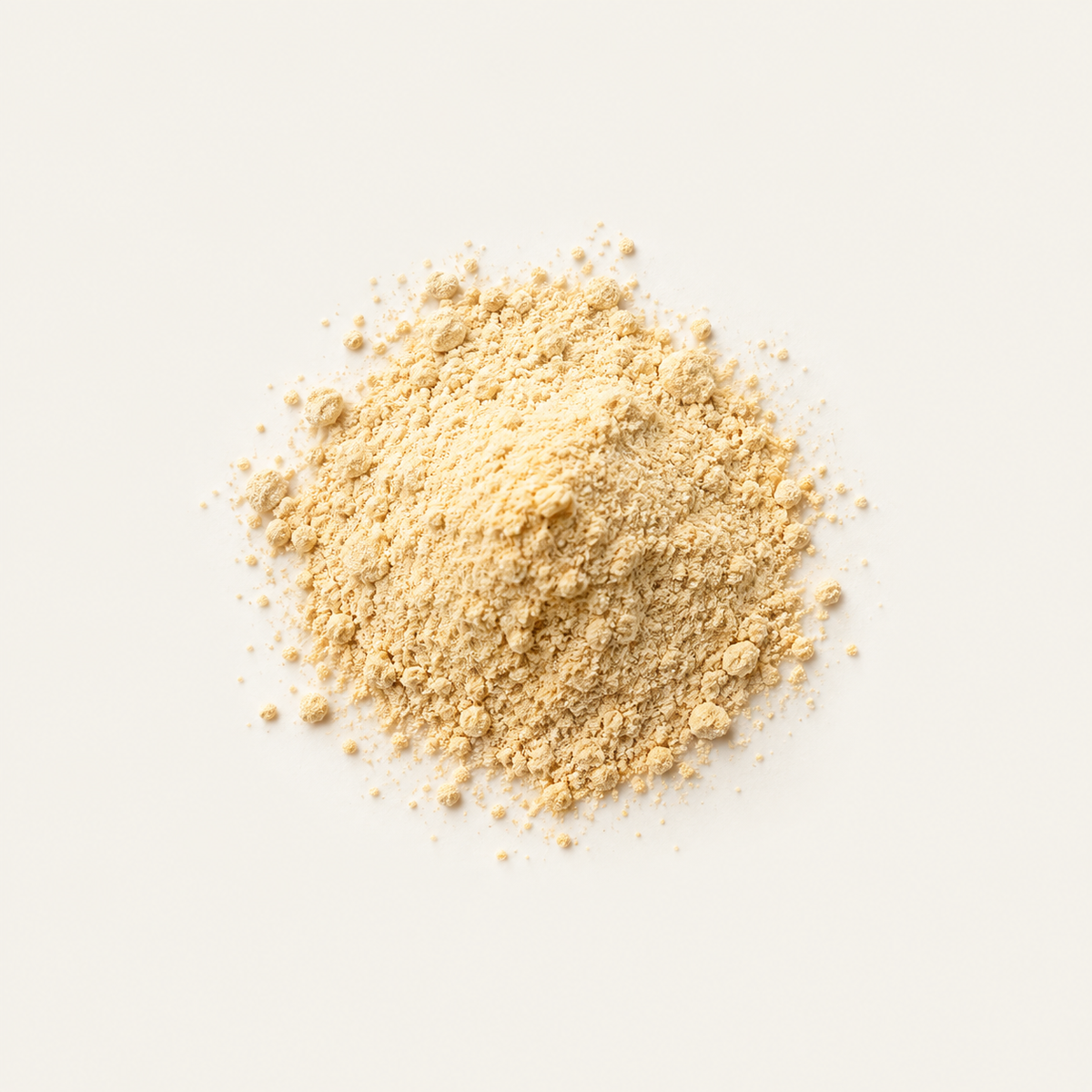 Pale yellow curcumin-derived ingredient powder on a cream background